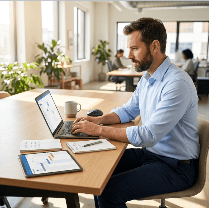 Consulente durante un audit organizzativo aziendale con Performance Scanner